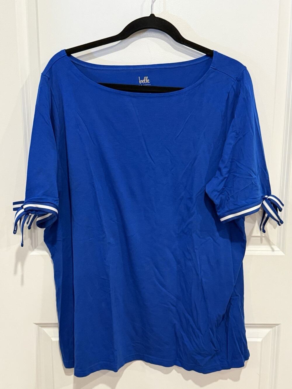 Belle Kim Gravel Top Womens 1X Royal Blue Tie Sleeves Contrast Trim Nautical